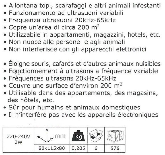 DISSUASORE TOPI ULTRASUONI