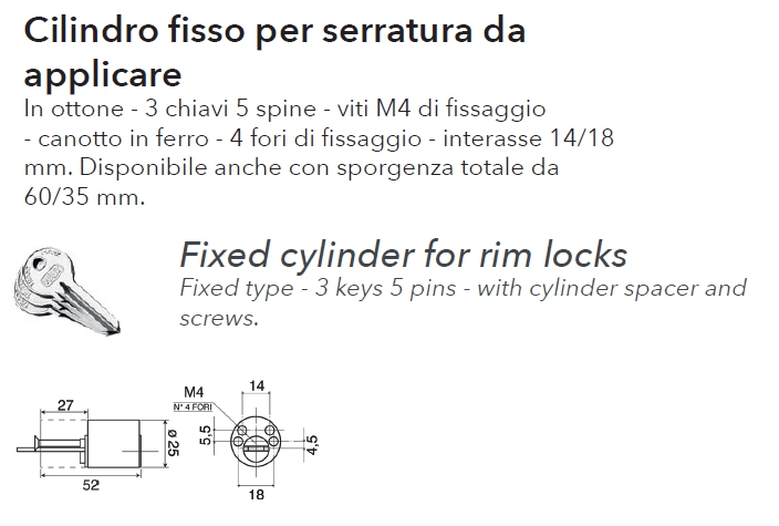 CILINDRO FISSO WALLY L52MM