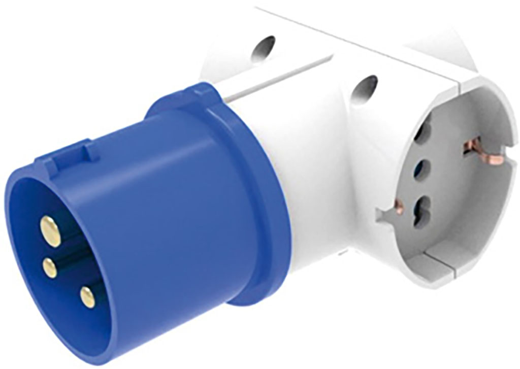 Adattatore di sistema multiplo da spina  2P+T CEE 16A 250V blu - 2 prese 2P+T 10/16A bipasso 250V e 1 presa Schuko - IP44