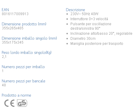 VENTILATORE DA TAVOLO diametro 30 
