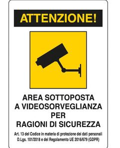 TARGA AREA SOTTO VIDEOSORVEGLIANZA 300X200 ALLUMINIO
