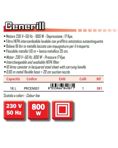 ASPIRAC. CENERIL 18L 1000W