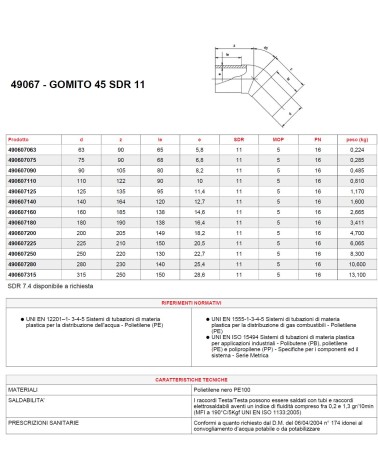 GOMITO 45? COD LUNGO diametro  140