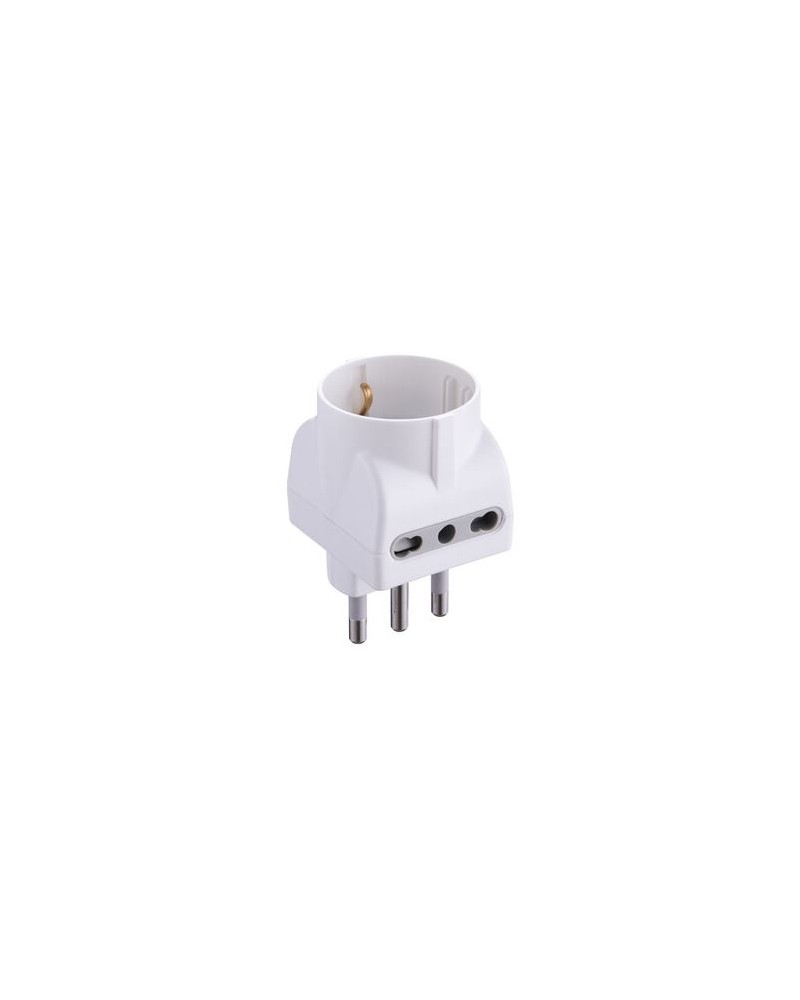 ADATTATORE TRIPLO 16A 2 PRESE BIPRESE E 1 SCHUKO COLORE BIANCO