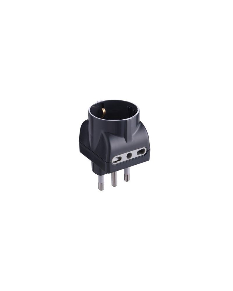 ADATTATORE TRIPLO 16A 2 PRESE BIPRESE E 1 SCHUKO COLORE NERO