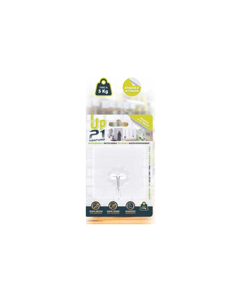 APPENDINO MAGICO TRASPARENTE MAX 5KG RIPOSIZIONABILE COLLA 21. Senza adesivo, Senza forare, resistente 5kg.