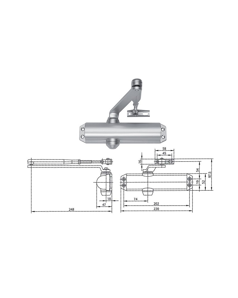 Assa Abloy DC120 chiudiporta aereo forza 2/4 compreso di braccio senza fermo colore argento.