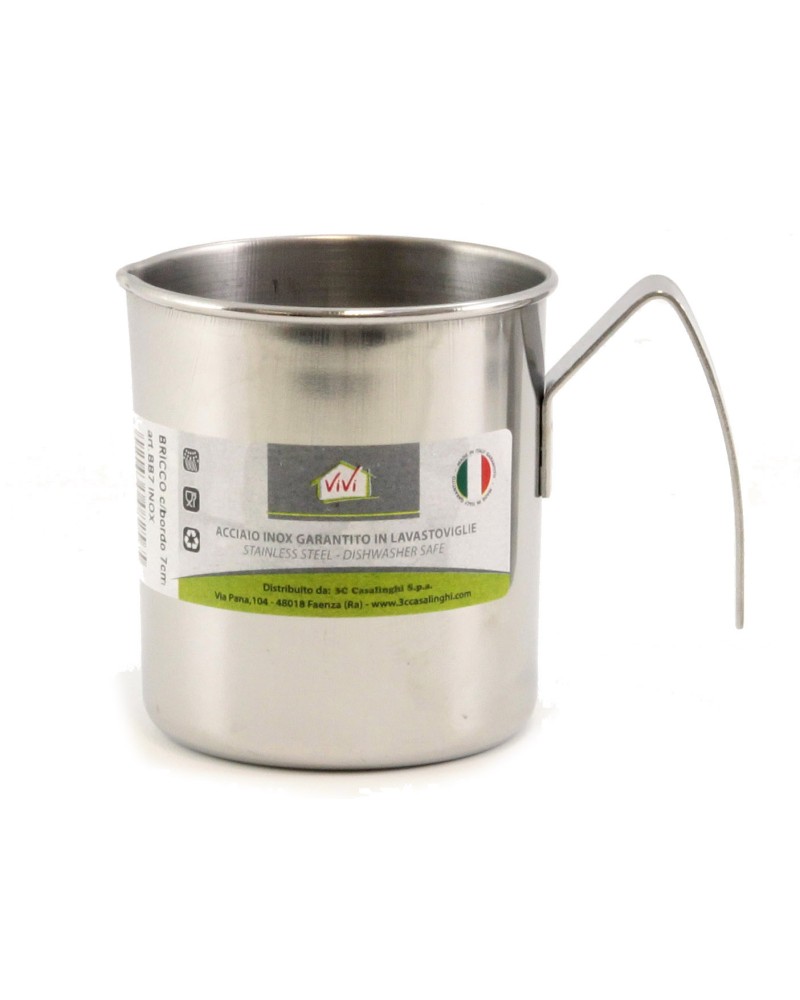 BRICCO VIVI CM 10. Bricco cilindrico bollilatte Vivi in acciaio inox 18/10. Lavabile in lavastoviglie.