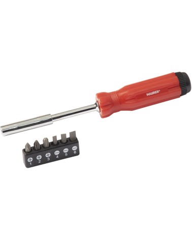 Cacciavite magnetico MAURER con 6 inserti in acciaio cromo vanadio - portainserti nell'impugnatura