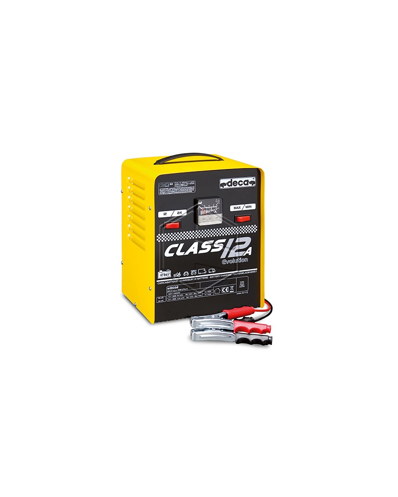 Caricabatteria tradizionale compatto portatile. E' fornito completo di connettori pinze. Idoneo per batterie automotive al Pb (W