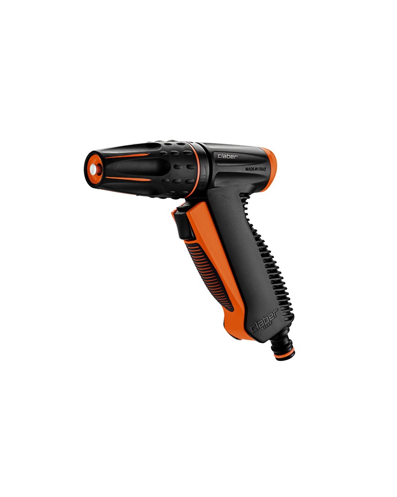 Claber 9561 Precision. Lancia a pistola con nuova impugnatura anatomica gommata e comodo meccanismo anteriore a pulsante per l'a
