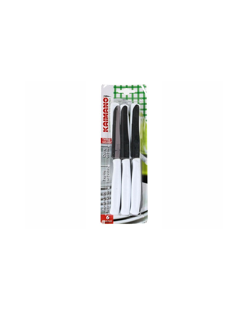 COLTELLI BISTECCA 1/2 SEGA MANICO BIANCO 6PZ KAIMANO DNO 414 06W-SET ART. 1023390
