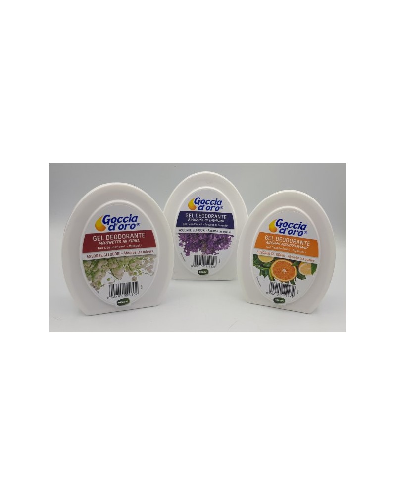 DEODORANTE AMBIENTE DEOGEL FRAGRANZE ASSORBENTI 150 gr. GOCCIA D'ORO RELEVI