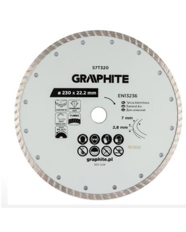 DISCO DA TAGLIO DIAMANTATO TURBO , 230 X 22,22 MM, TAGLIO A SECCO - GRAPHITE 57T320