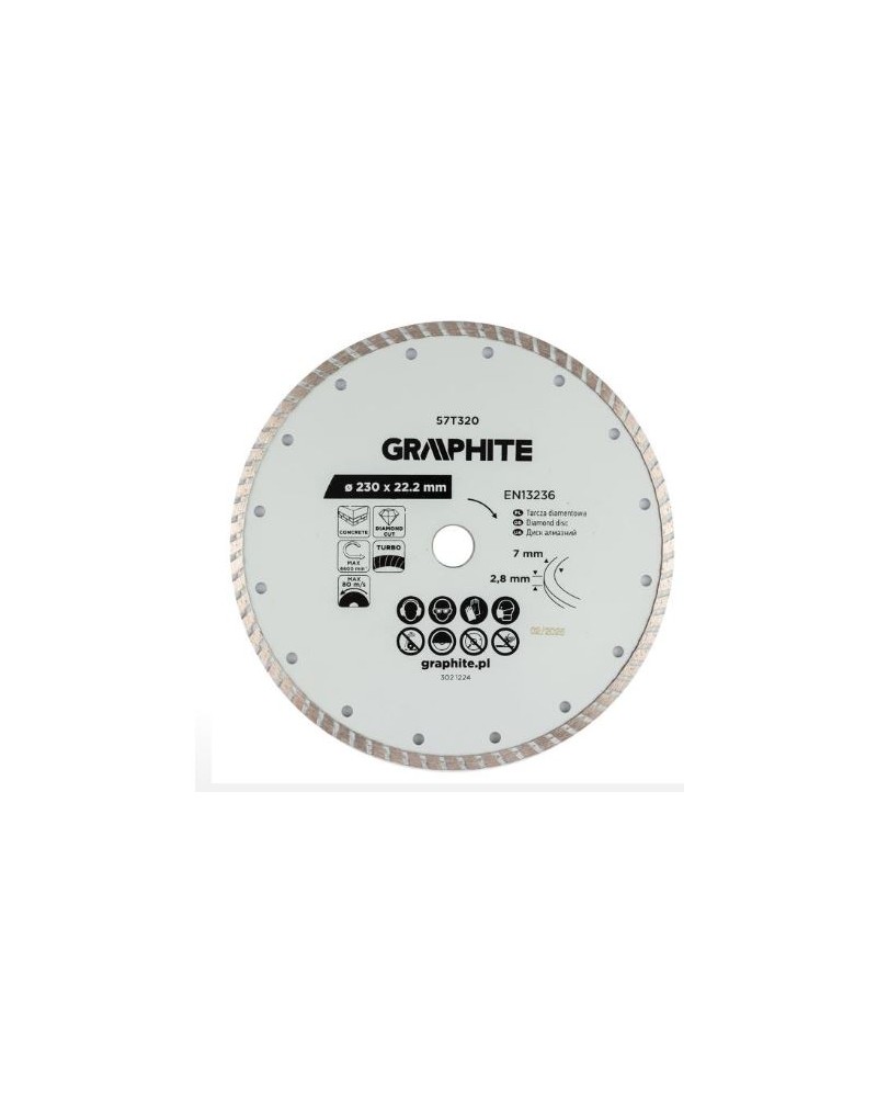 DISCO DA TAGLIO DIAMANTATO TURBO , 230 X 22,22 MM, TAGLIO A SECCO - GRAPHITE 57T320