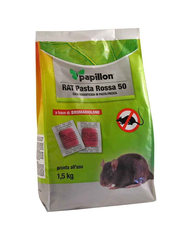 Esca topicida 1,5KG PAPILLON a base di BROMADIOLONE in pasta rossa -  pronta all'uso - efficace contro Topolino domestico (Mus m