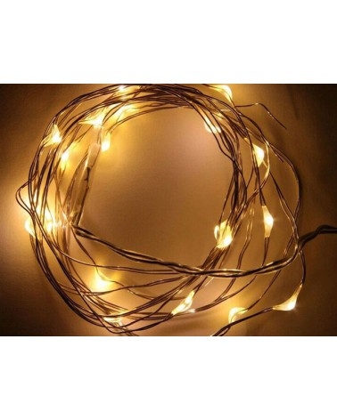 GOCCE LED SU FILO DI RAME A BATTERIA BIANCO CALDO 100 LED 10MT