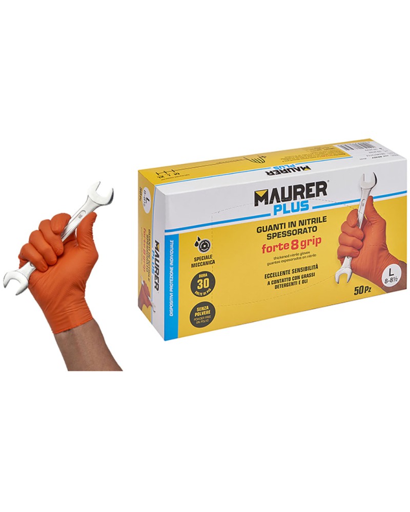 Guanto in nitrile TAGLIA L  MAURER PLUS mod. FORTE GRIP 8 50 PEZZI