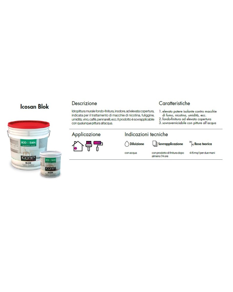 Idropittura murale fondo-finitura ICOSAN BLOK 0,75LT BIANCO