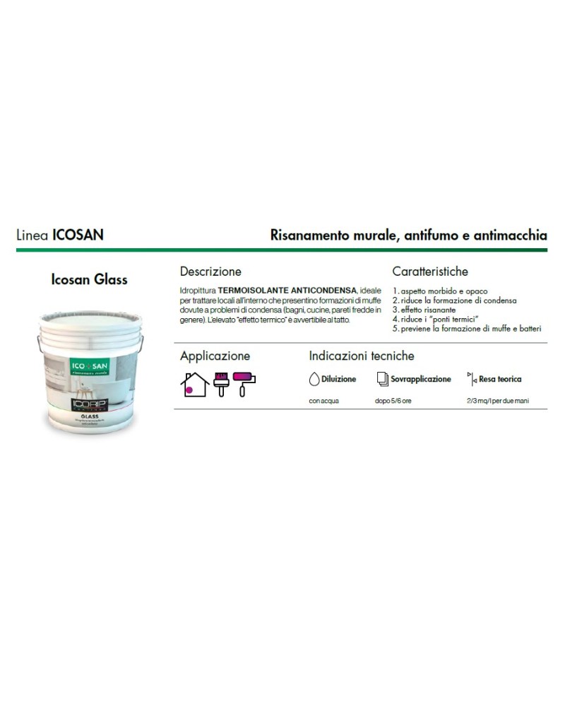 Idropittura TERMOISOLANTE ANTICONDENSA ICOSAN GLASS 750ML BIANCO