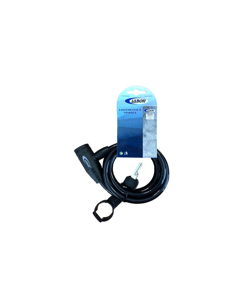 Labor lucchetto TY 506A a spirale, con supporti per l'ancoraggio sulla bicicletta. Dimensioni diametro mm. 10, lunghezza mm. 180