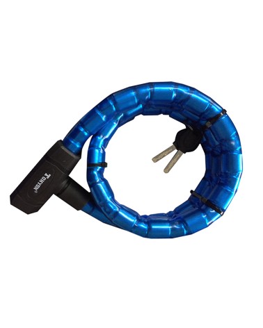 Lucchetto con cavo a bossoli.Dimensioni diametro cm.22,lunghezza cm. 150. Con chiave KB24. COLORE BLU LABOR