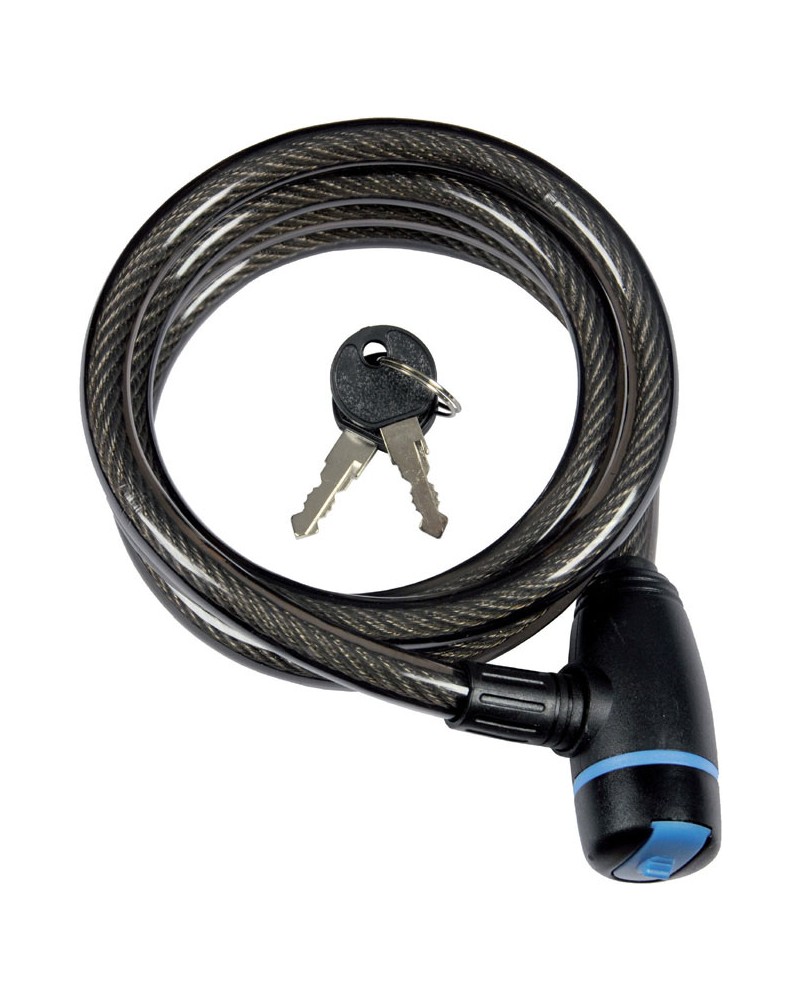Lucchetto con cavo DIAM. 12MM X 150CM MAURER per cicli - testa grande - chiusura a scatto - cavo a spirale in acciaio 150 cm - c