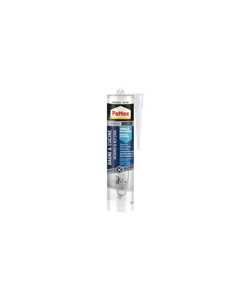 PATTEX SILICONE  PER BAGNI E CUCINE ANTIMUFFA NEUTRO B&C BIANCO ML300
