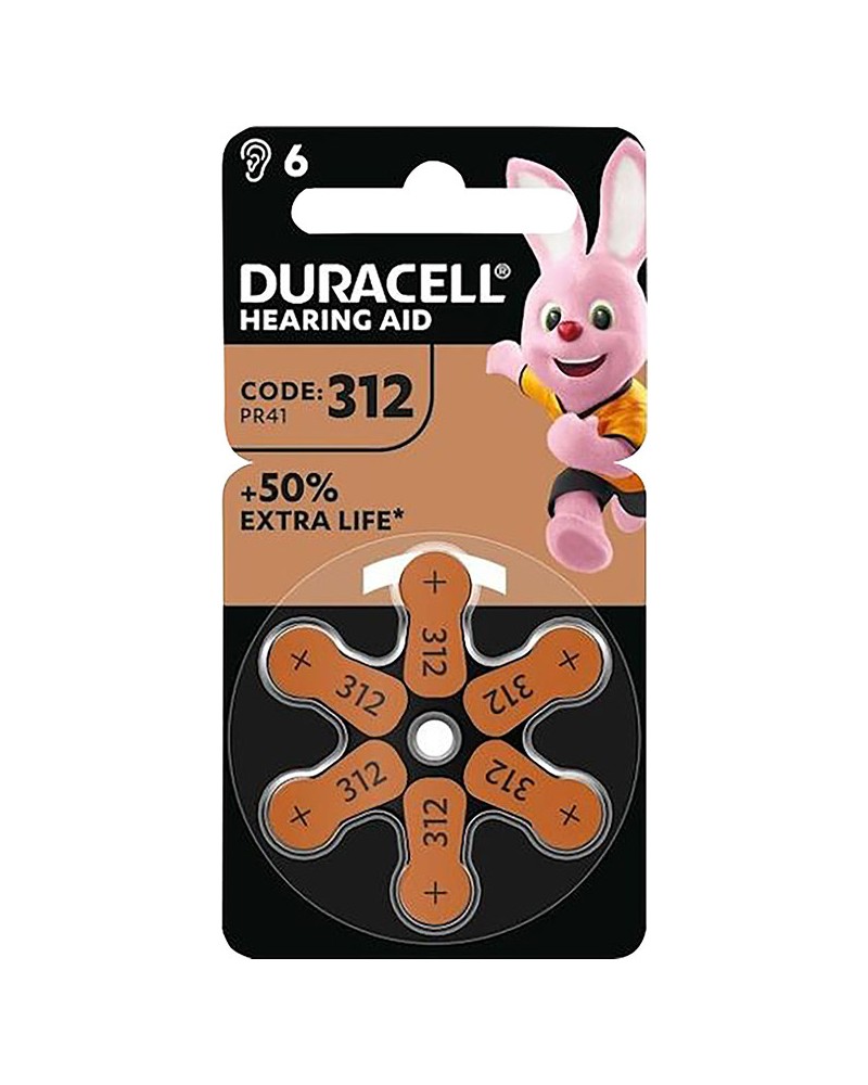 PILE 312 DURACELL 6 PEZZI, PR41 MARRONE acustica easy tab - batteria per apparecchi acustici