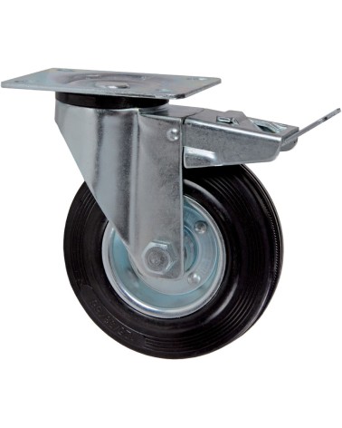RUOTA GOMMATA CON CUSCINETTI A RULLI CON FRENO diametro mm125 con piastra girevole