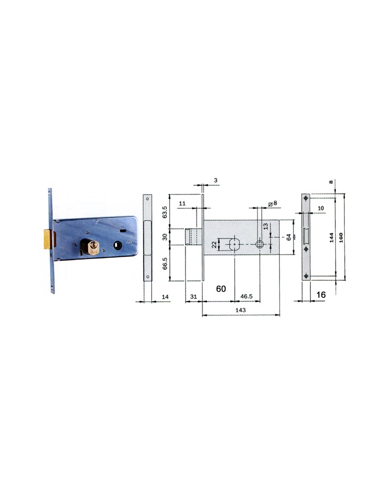 SERRATURA ISEO 712601 FASCIA FR 16 CON CILINDRO E60