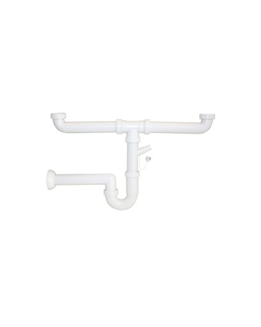Sifone in moplen a 2 vasche con collegamento per scarico lavatrice e lavastoviglie senza piletta.ART. 900575