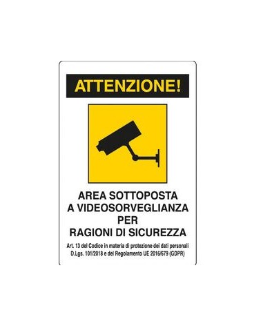 TARGA AREA SOTTO VIDEOSORVEGLIANZA 300X200 ALLUMINIO