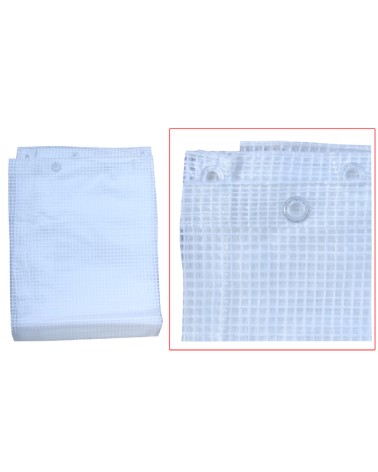 Telo bianco retinato MT2X4 occhiellato. Peso 140gr/mq con occhioli in PVC ogni 20 cm.