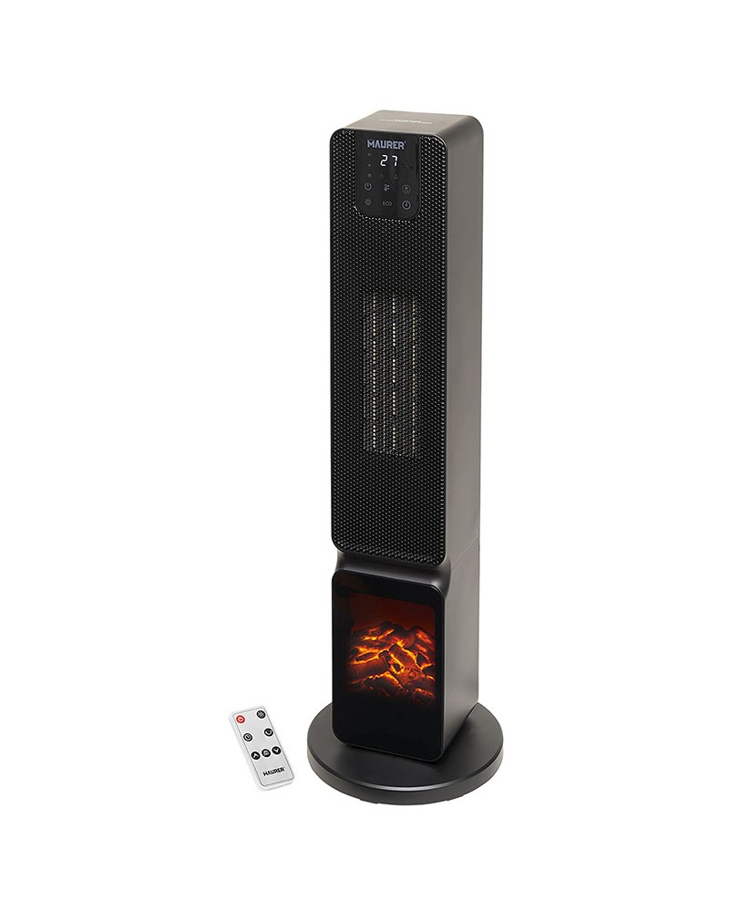 TERMOVENTILATORE A TORRE 2000W EFFETTO FIAMMA CON TEL.ECOMANDO MAURER 90015
