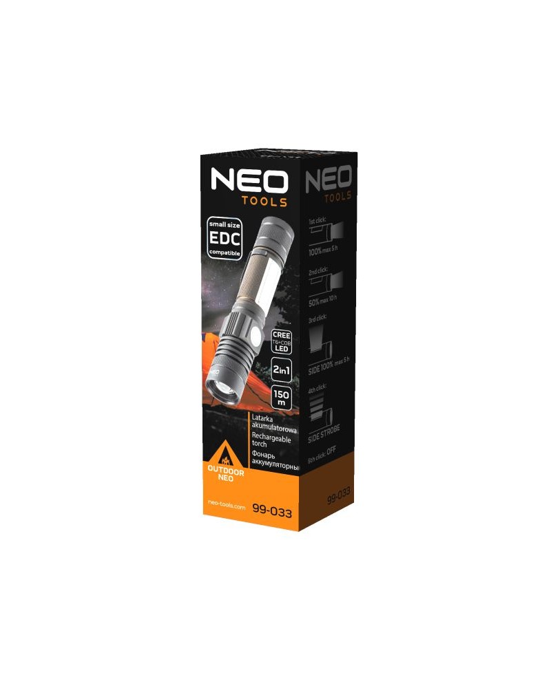 TORCIA USB RICARICABILE 2 IN 1 DA 800 LM CREE T6 LED  NEO TOOLS