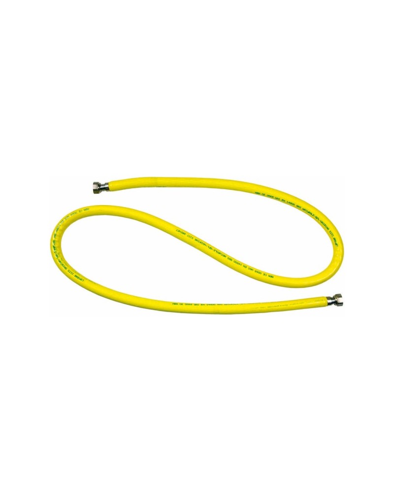 Tubo per gas da 2mt passo 1/2 M-F a norma CE UNI EN 14800,  composto da tre strati, all'interno un tubo in  acciaio flessibile, 