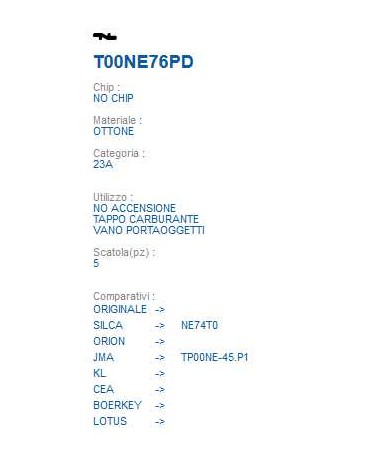 CHIAVE TRASPOND  T00NE76PD