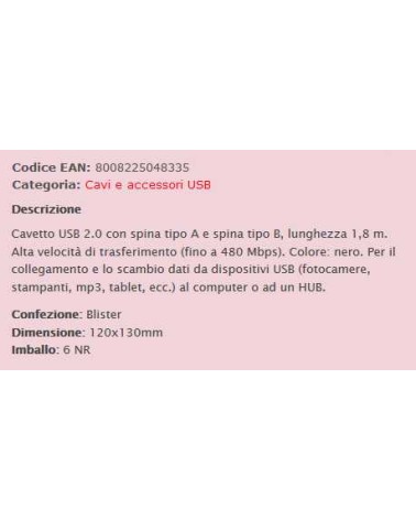 CAVETTO USB USCITA TIPO B 