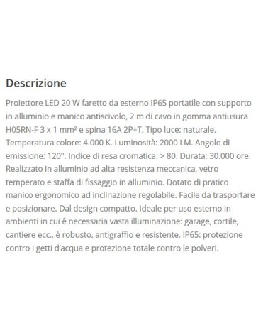 FARO LED C/SUPP 20W IP65  