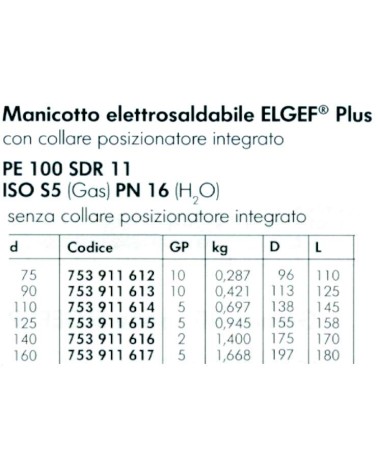 MANICOTTO ELETTROSALD diametro  75
