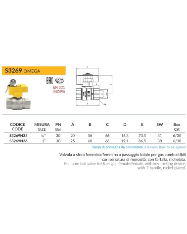 VALV GAS C/CHIAVE DR FF 1"