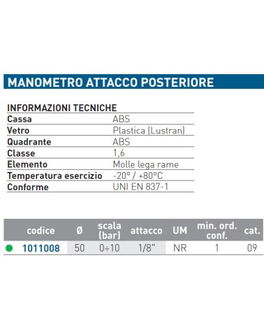 MANOMETRO POS 0-10 diametro 50 1/8