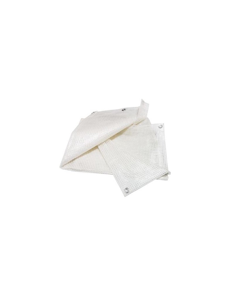Telo bianco retinato MT4X4 occhiellato. Peso 150gr/mq con occhioli in PVC ogni 50 cm.