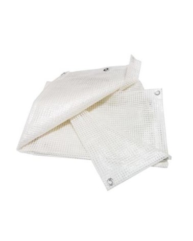 Telo bianco retinato MT4X4 occhiellato. Peso 150gr/mq con occhioli in PVC ogni 50 cm.