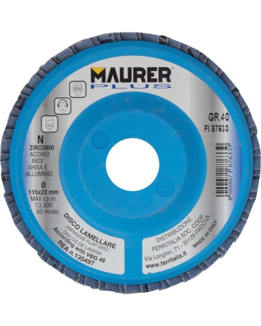 Disco abrasivo lamellare GRANA 120 MM115 allo zirconio MAURER PLUS