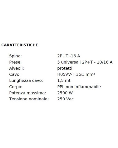 MULTIPR 1,5MT 16A 5SC+IN N