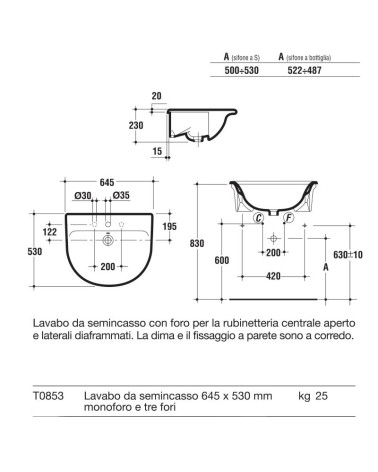 LAVABO SEMIINC FIORILE  65