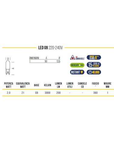 LAMPADINA G9 LED 200 LM 2W