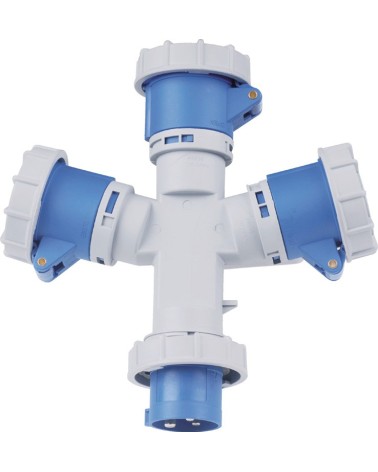 ADATTATORE INDUSTRIALE MULTIPLO SPINA CEE BLU + 3 PRESE CEE BLU IP67 16A 230V